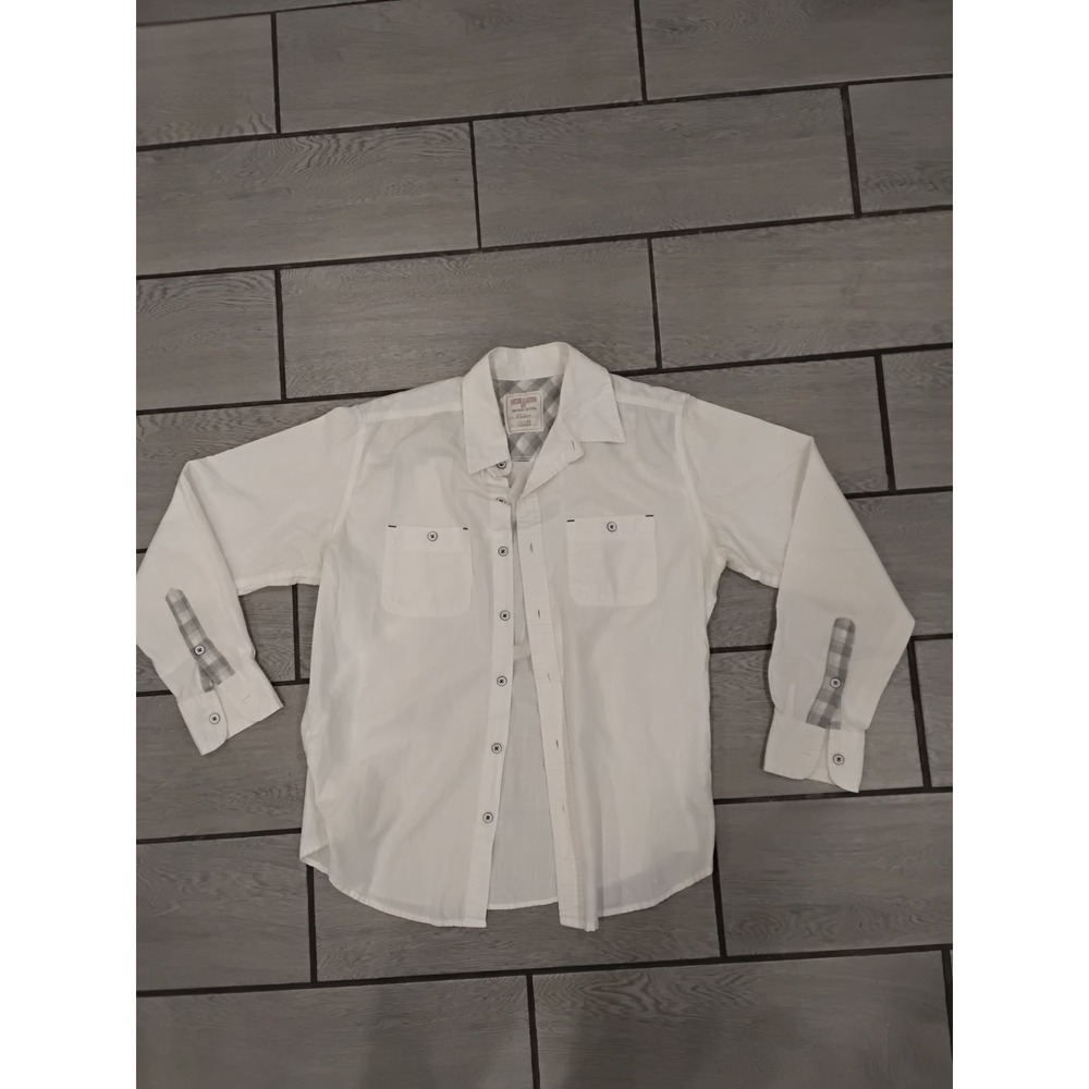 Hudson & Barrow NYC White‎ Plaid Trim Button Up Shirt Men's Medium Casual Med